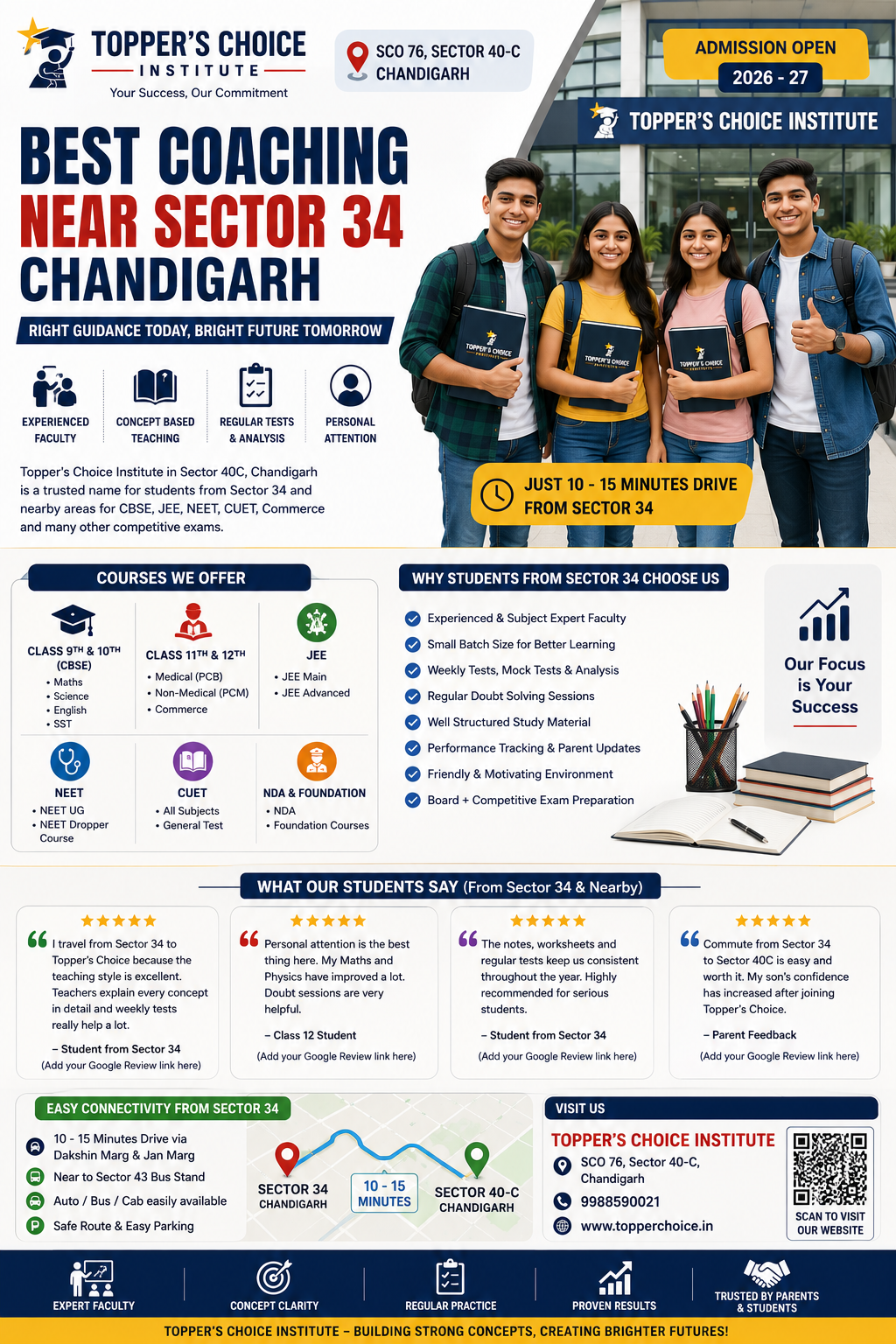 Students studying at Topper's Choice Institute – Best Coaching Near Sector 34 Chandigarh for CBSE, JEE, NEET & Commerce