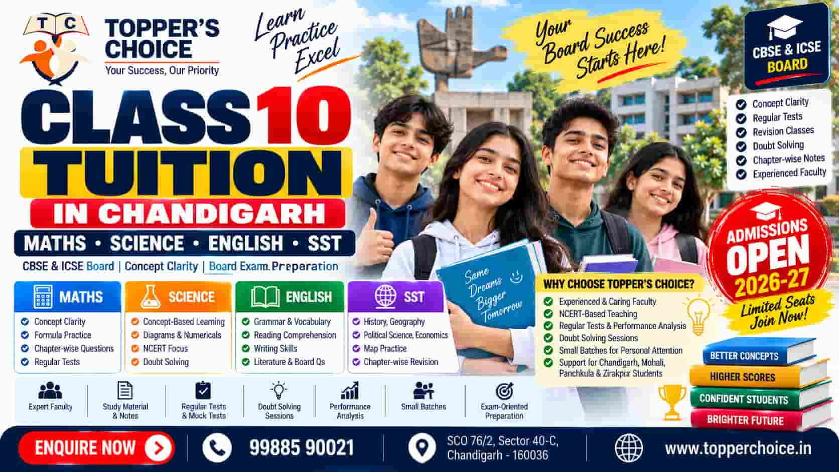Class 10 tuition in Chandigarh for Maths, Science, English and SST