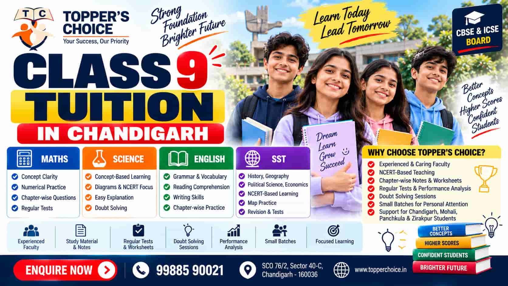 Class 9 tuition in Chandigarh for Maths, Science, English and SST